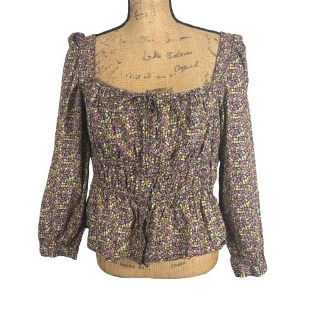 J.Crew x Liberty Organic Cotton Cinched Waist Top Busy Izzy Floral Print Size 16
